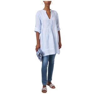 CP Shades Regina Linen Tunic Top Blue XS